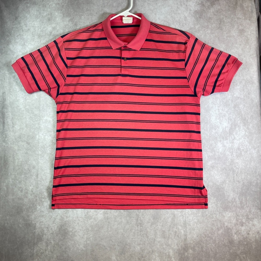 VINTAGE LL Bean Polo Shirt Mens Large Red Striped Retro Golf Cotton USA Made